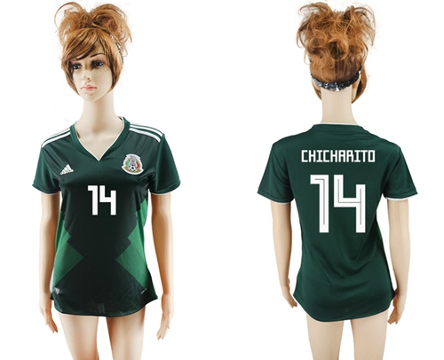 Women's Mexico #14 Chicharito Home Soccer Country Jersey - Click Image to Close